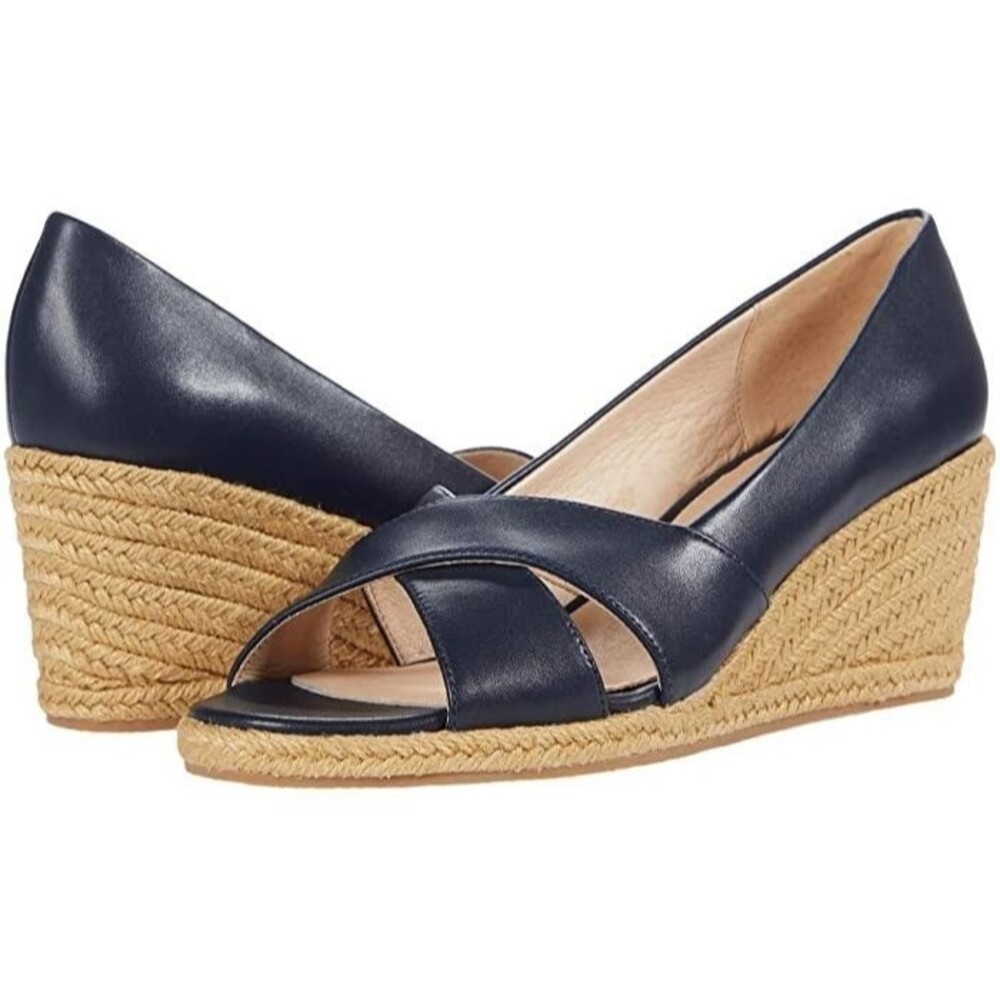Jack Rogers Criss-Cross Wedge Espadrilles Palmer Midnight Size 9